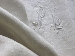 fine white linen damask table linen monogram PL