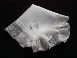 antique embroidered wedding hanky monogram JR
