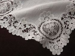 Duchesse de Bruges lace hanky monogram Jeanne