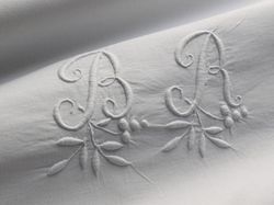 quality white linen cotton bedding monogram BR