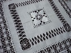 openwork embroidery fine white linen tablecloth