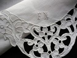 bridal handkerchief Richelieu embroidery