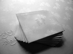 white linen embroidered table linens monogram BP