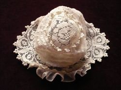 antique silk tulle embroidered baby bonnet