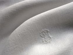 fine white linen damask table linen monogram PL