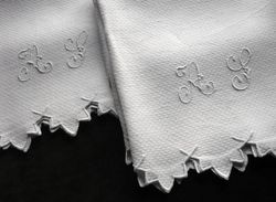 fine French damask hand towels monogram F