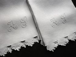 fine French damask hand towels monogram F