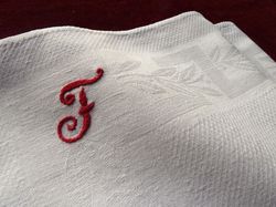 fine French damask hand towels monogram F