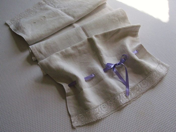 Antique linen and lace bolster pillow case