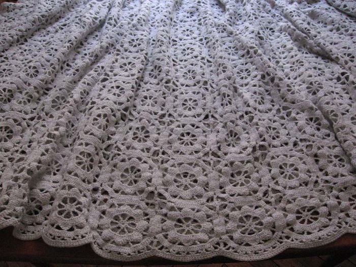 Vintage lacy crocheted French  bed cover