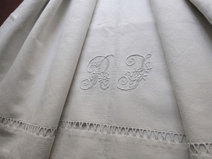 French 19th c. hemp sheet monogrammed RF