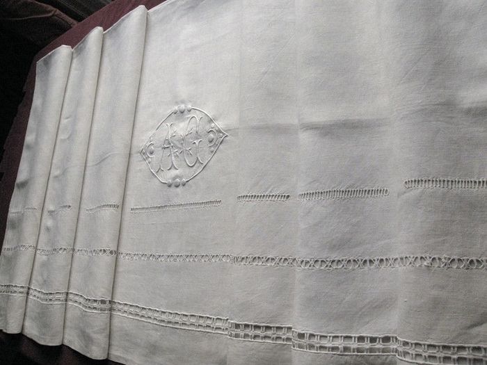 Antique Art Deco linen sheet with AG monogram