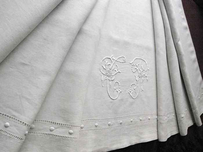 Fine antique linen sheet with TP monogram