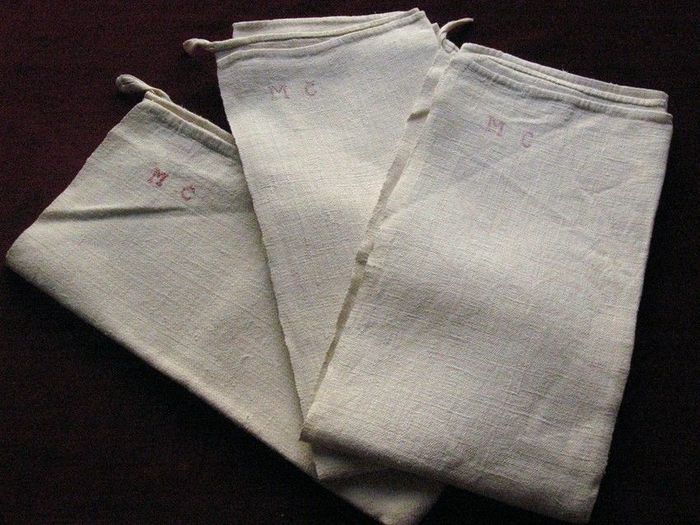 3 hemp towels 19th c;