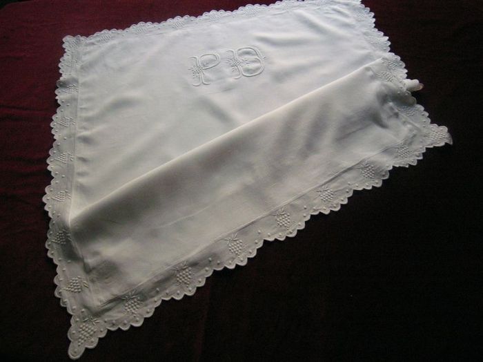 Antique embroidered linen pillow sham monogrammed PD