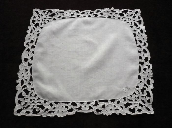 Romantic embroidered hanky, monogram FN