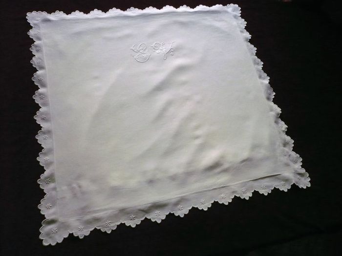 Pair of antique French linen pillow shams, monogram: GV