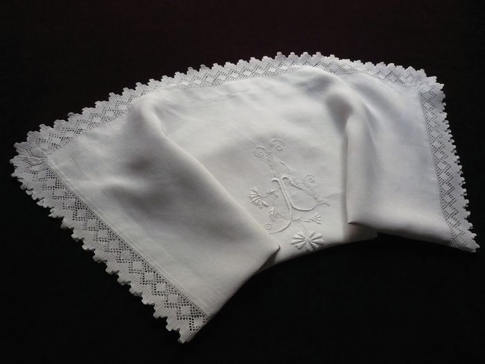 romantic French linen pillow sham monogrammed L