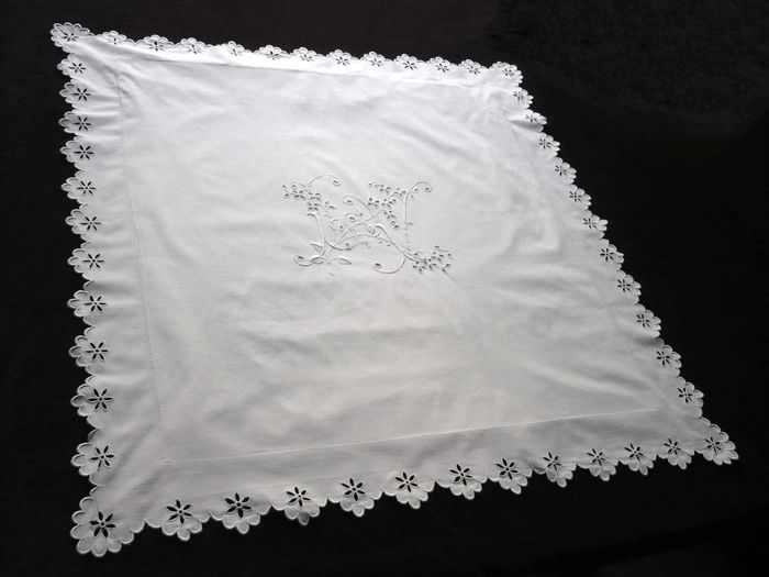 Antique scallop-edged pillow sham monogram LV