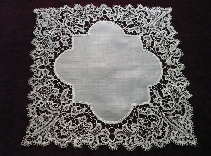 large antique embroidered handkerchief