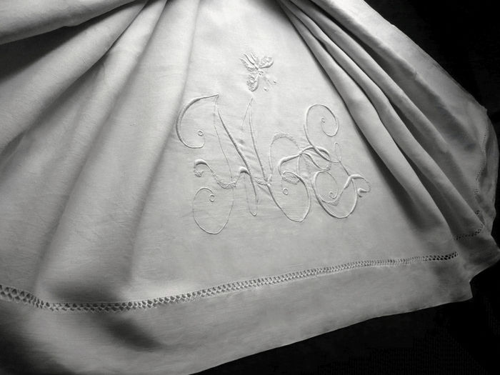 antique linen sheet monogram MG