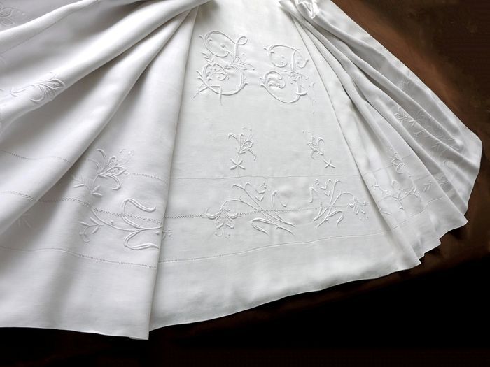antique linen sheet & sham set monogram JP