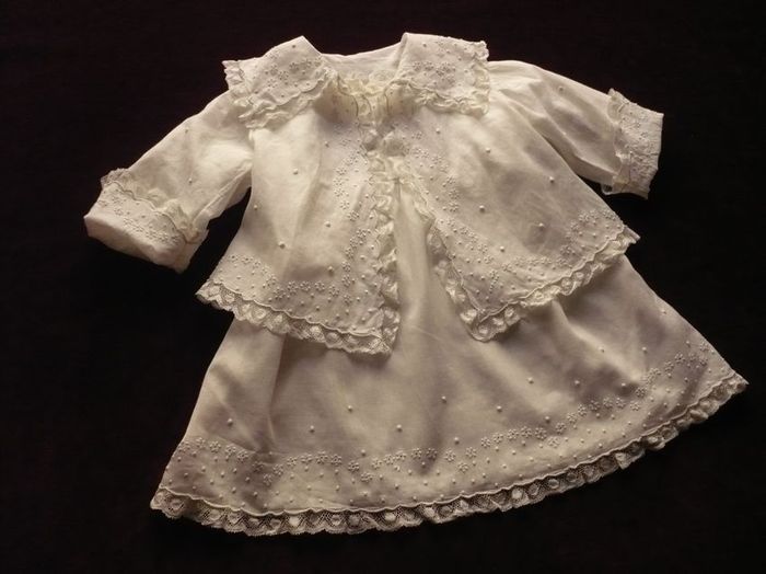 antique newborn embroidered dress and jacket