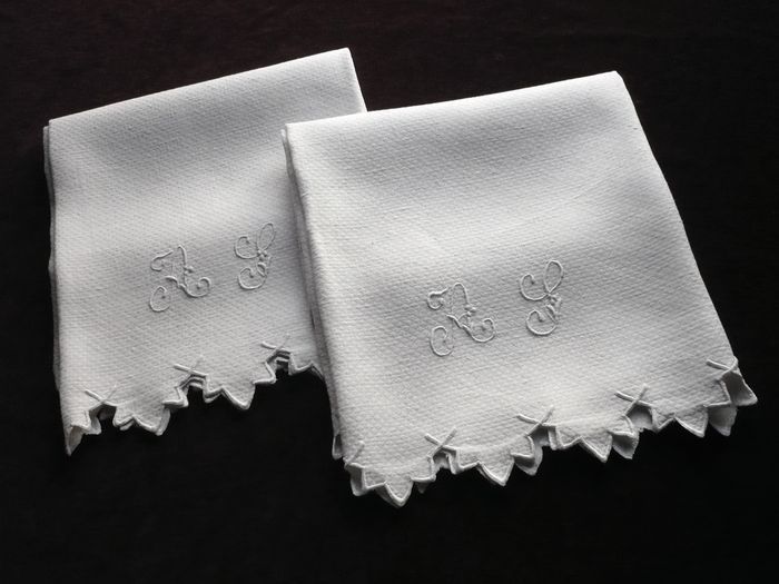 Antique linen damask hand towels monogrammed AS