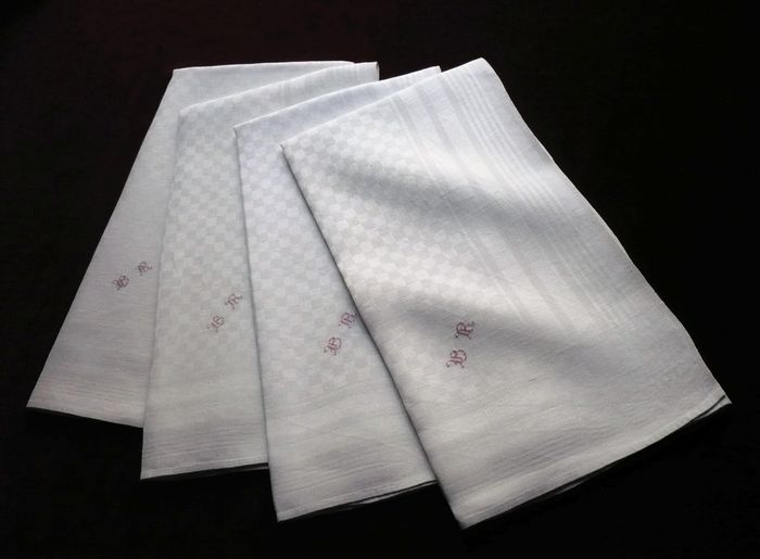 Four vintage  damask kitchen towels