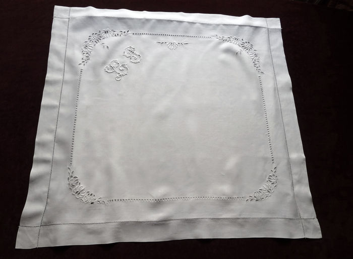 antique linen embroidered pillow shams monogram LP