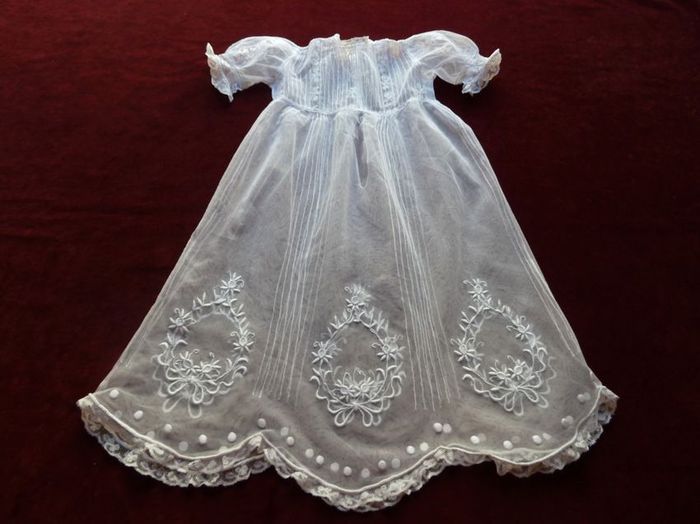 antique tulle embroidered baby dress