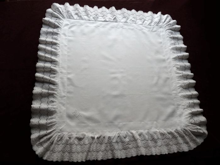 pair of antique linen embroidered pillow shams monogrammed BK.