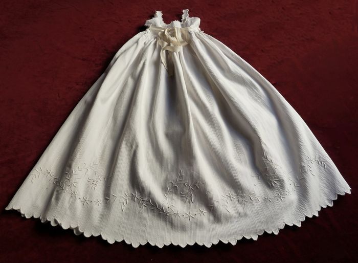 luxury cotton pique embroidered Chrisening gown