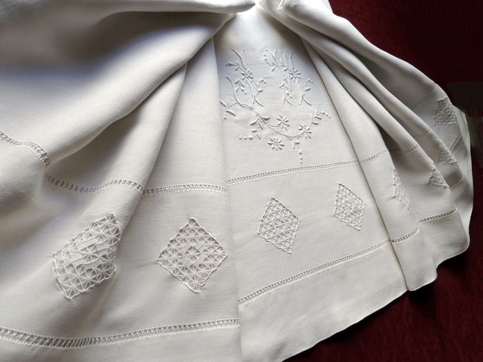 antique embroidered sheet monogram JM