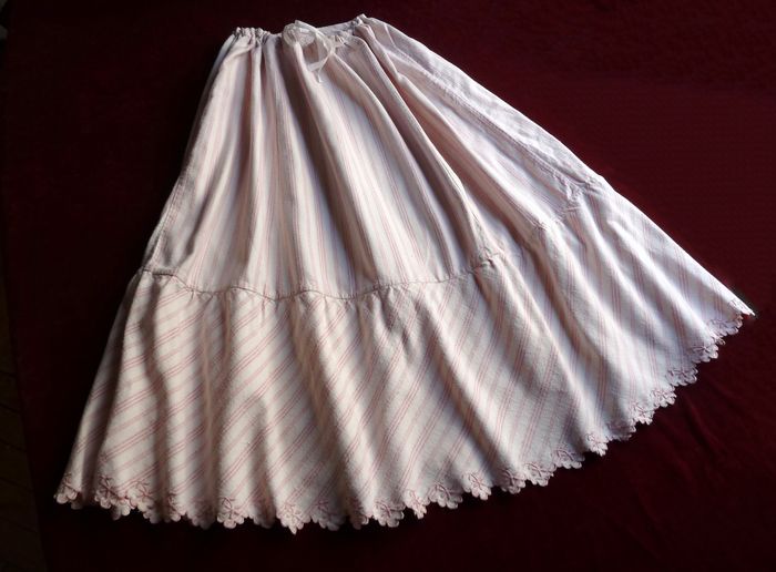 Antique country French embroidered striped flannel petticoat
