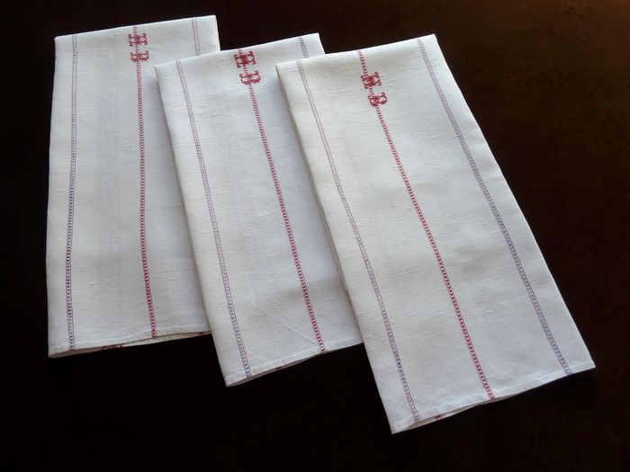  antique linen dish towels monogram HB