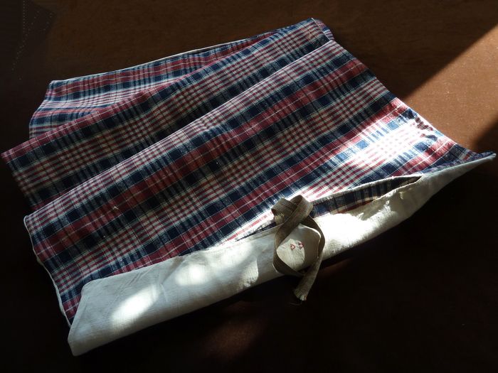 Country French kelsch plaid oversize bolster sham in pure hemp.