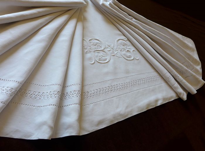 Antique Linen Sheet with Magnificent BG Monogram