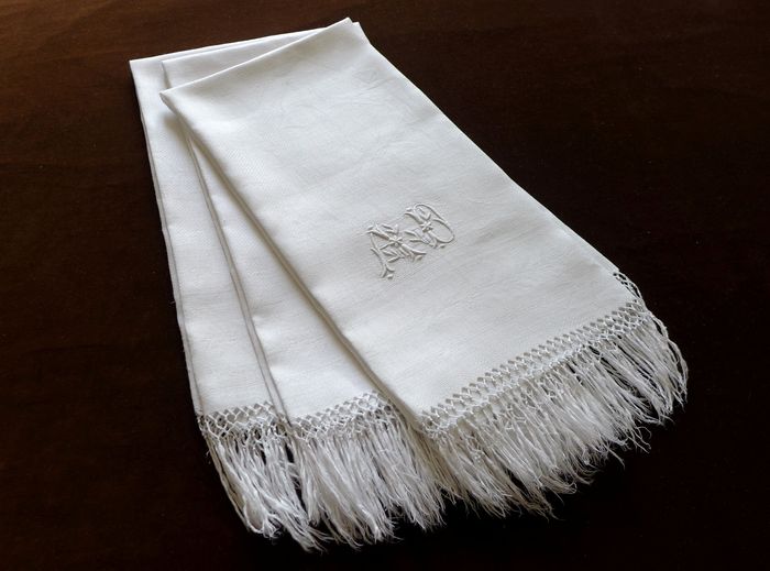 Antique Linen Hand Towels Monogrammed AD