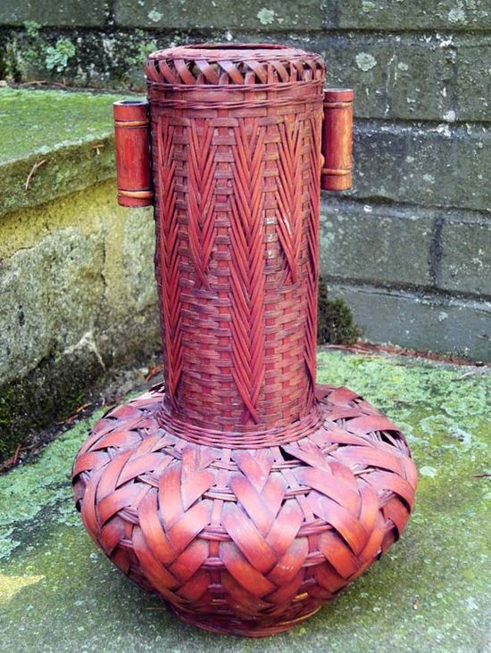 Japanese mid 20th century braided bamboo flower baske
