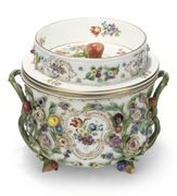 A MEISSEN FLOWER-ENCRUSTED ICE-PAIL, COVER AN