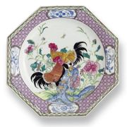 PAIR OF CHINESE EXPORT FAMILLE-ROSE OCTAGONAL PLATES
CIRCA 1735
