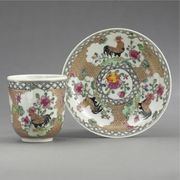 A CHINESE EXPORT FAMILLE-ROSE COFFEE CUP AND SAUCER
CIRCA 1730

