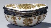 AN 18TH CENTURY GERMAN (DRESDEN) ENAMELLED SILVER-MOUNTED SNUFF-BOX AND COVER