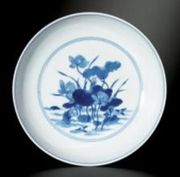 A BLUE AND WHITE 'LOTUS POND' SAUCER DISH
MARK AND PERIOD OF YONGZHENG